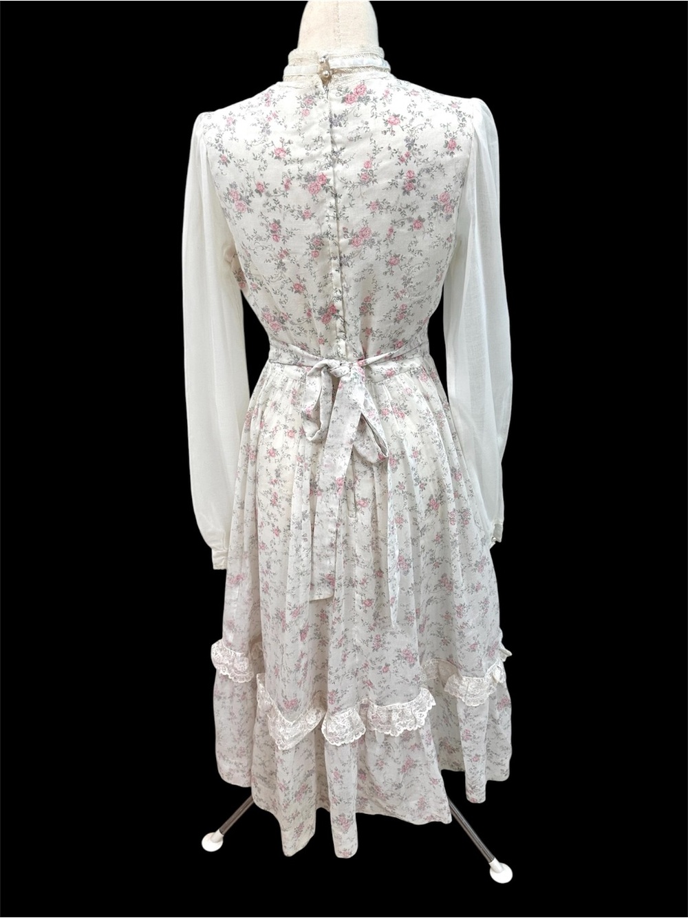 VTG Gunne Sax Cottagecore Floral Romantic Lace Trim Prairie Sheer Sleeves Dress - Picture 4 of 16